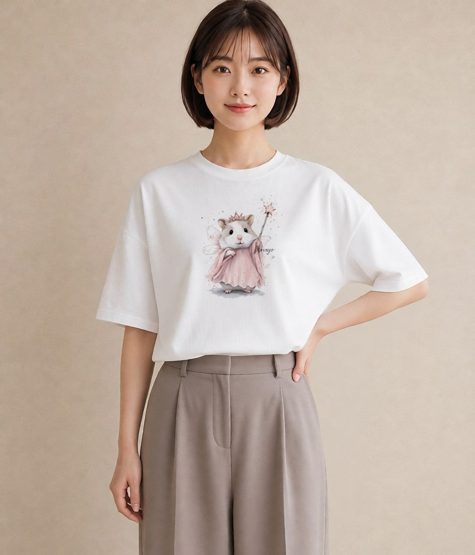Tシャツ レディース ゴールデンハムスター ペット 動物 イラスト 休日コーデ 通勤 在宅 白T YMAZO