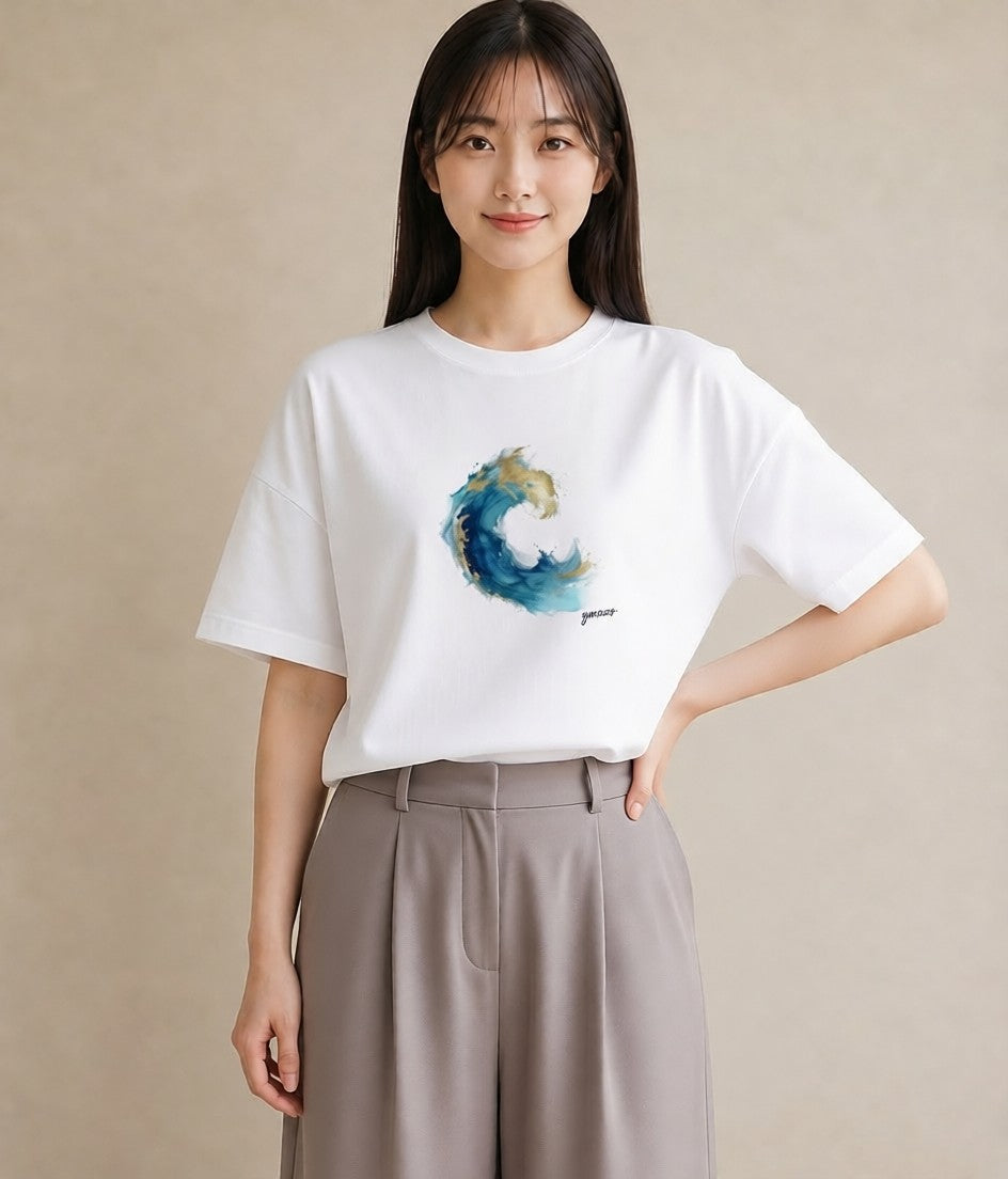 半袖Tシャツ レディース 海 星空 宇宙 イラスト お洒落 秋コーデ おしゃれギフト 白T YMAZO