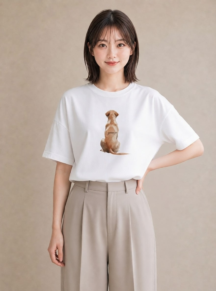 デザインTシャツ レディース わんちゃん 犬 いぬ イラスト ラフカジュアル 女性 旅行用 白T YMAZO