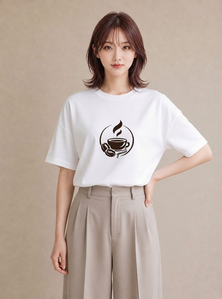 半袖Tシャツ レディース カフェ カフェロゴ ロゴ イラスト ミニマル デート 帰省 白T YMAZO