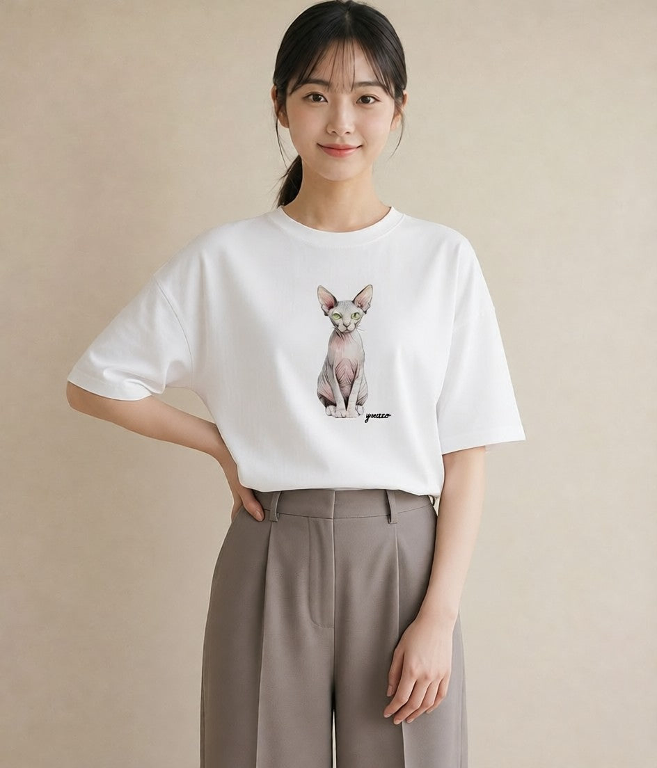 プリントTシャツ レディース シャム柄 猫 ねこ イラスト ポップ クリスマス 旅行 白T YMAZO