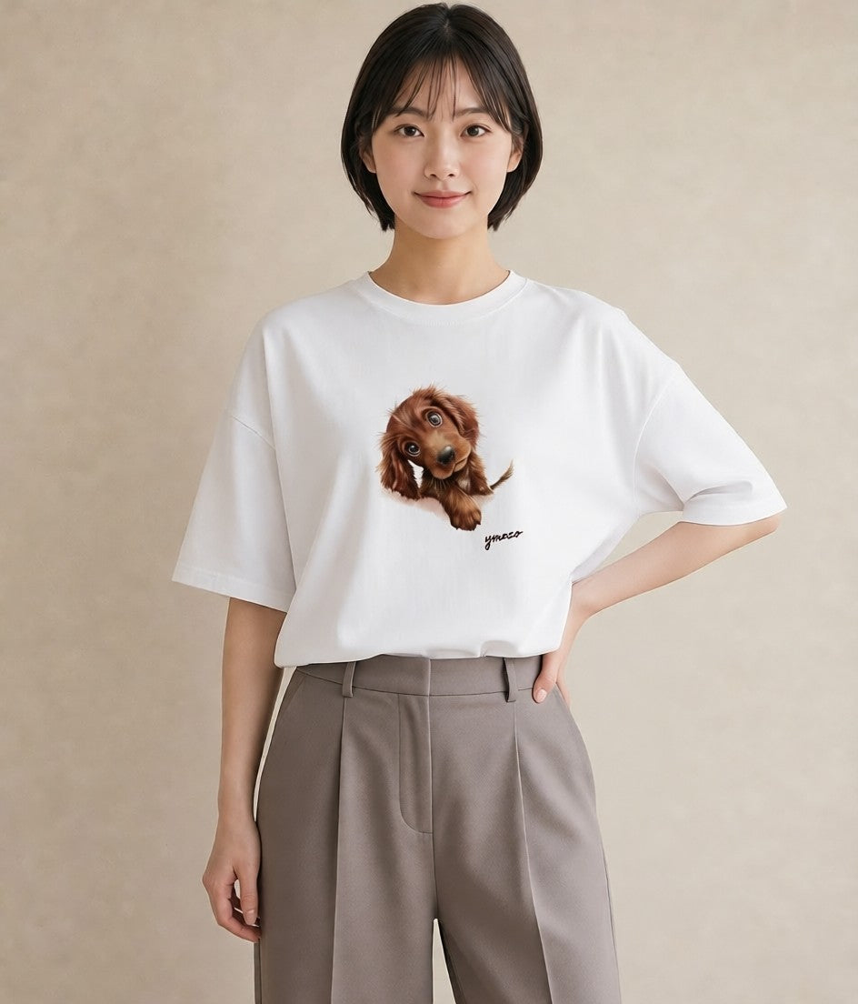 Tシャツ レディース わんちゃん 犬 いぬ イラスト シック ビーチ デイリーウェア 白T YMAZO