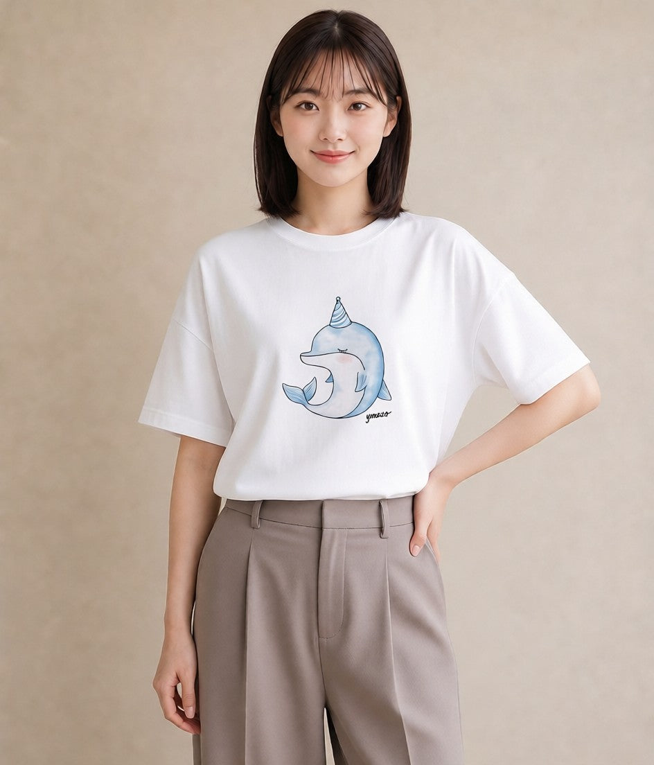 デザインTシャツ レディース マンボウ 海の生き物 海 イラスト ニュアンス 散歩 お出かけ 白T YMAZO