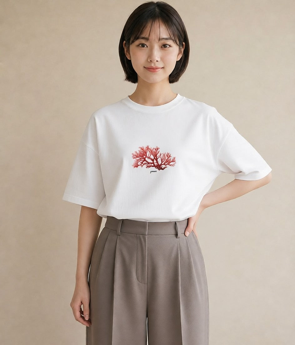グラフィックTシャツ レディース サンゴ 海の生き物 海 イラスト シック クリスマス 旅行 白T YMAZO