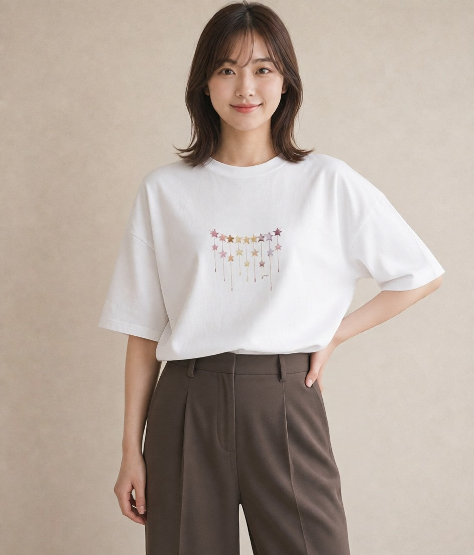 プリントTシャツ レディース 星空 宇宙 イラスト アート風 おしゃれギフト 社会人 白T YMAZO