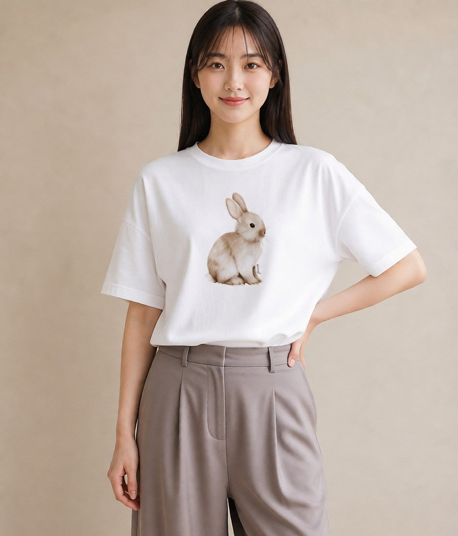 グラフィックTシャツ レディース うさちゃん ペット 動物 イラスト シンプル 旅行 母娘コーデ 白T YMAZO