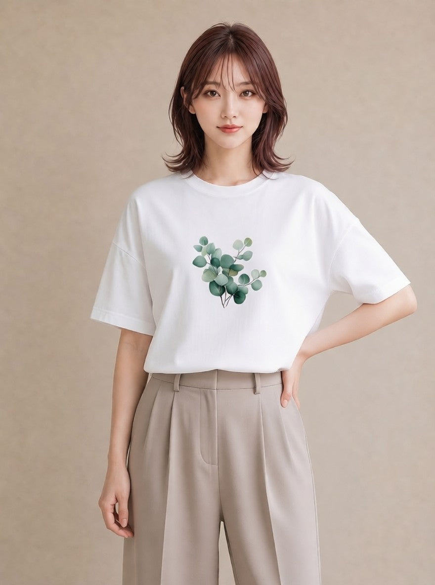 Tシャツ レディース 観葉植物 植物 ボタニカル イラスト フェミニン ラフ レイヤード 白T YMAZO