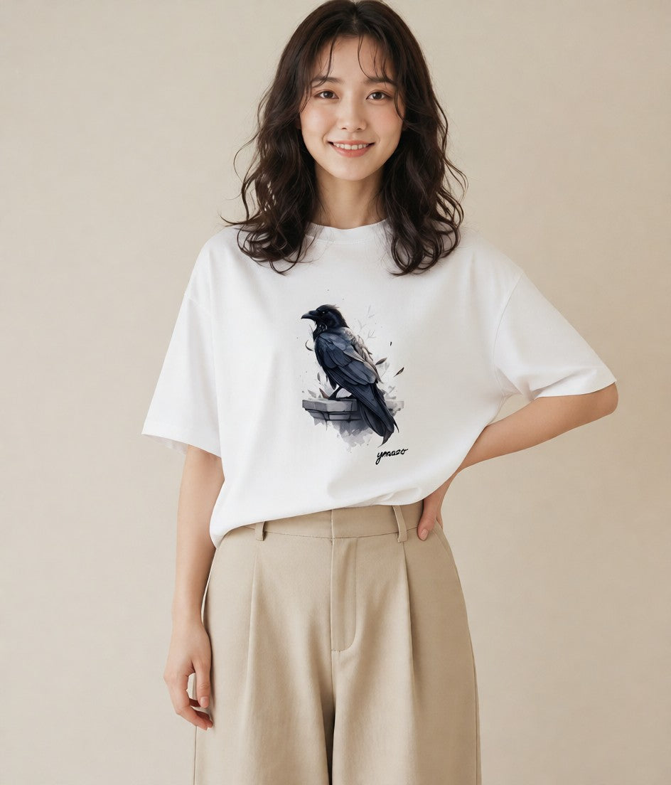 Tシャツ レディース 九官鳥 ペット 動物 イラスト シンプル 旅行 母娘コーデ 白T YMAZO