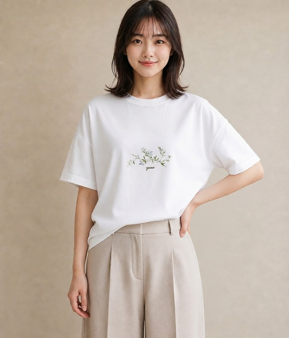 Tシャツ レディース ポスト 野の花 レトロ ナチュラル アンティーク イラスト こなれ感 夏コーデ 通学 白T YMAZO