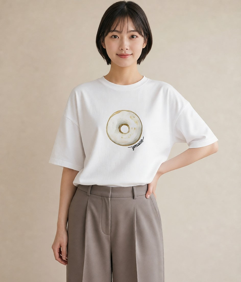グラフィックTシャツ レディース プリン 食べ物 フード イラスト カジュアル 通勤 在宅 白T YMAZO