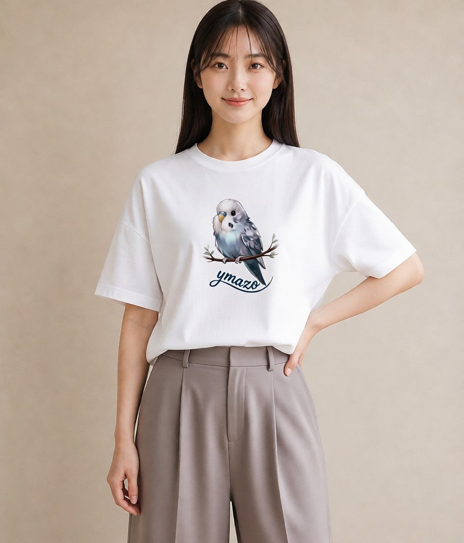 プリントTシャツ レディース 文鳥 ペット 動物 イラスト お洒落 帰省 ラフ 白T YMAZO