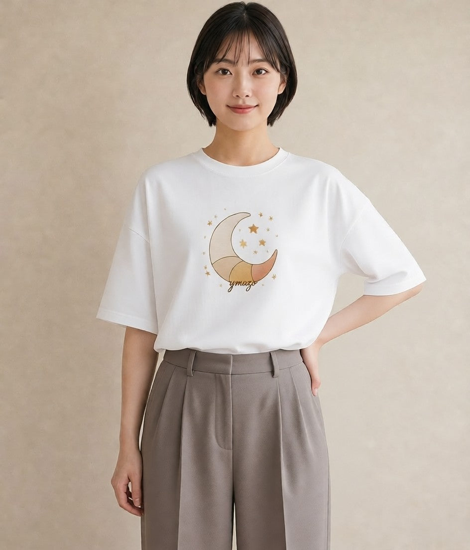 Tシャツ レディース 流れ星 星空 宇宙 イラスト ポップ お出かけ 普段着 白T YMAZO