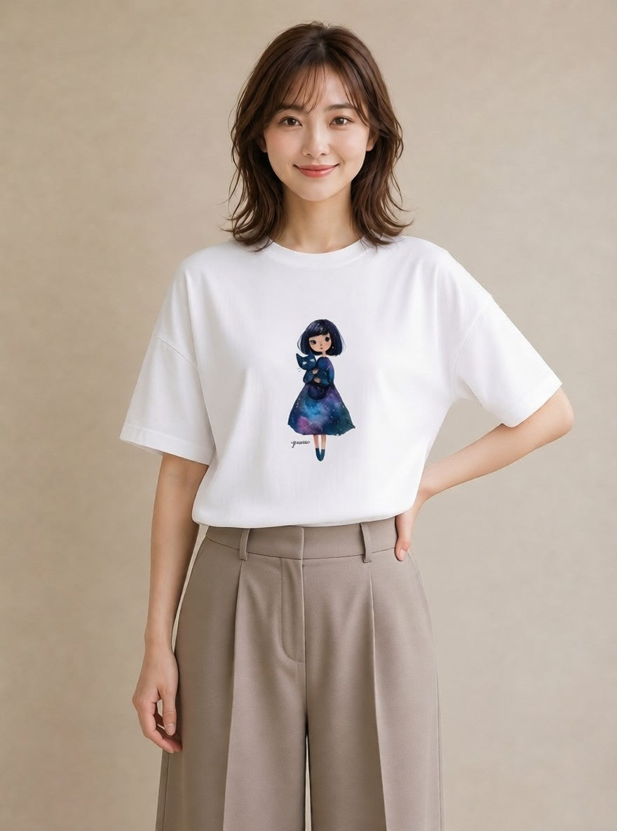 グラフィックTシャツ レディース 水瓶座 星空 宇宙 イラスト おしゃれギフト 社会人 白T YMAZO