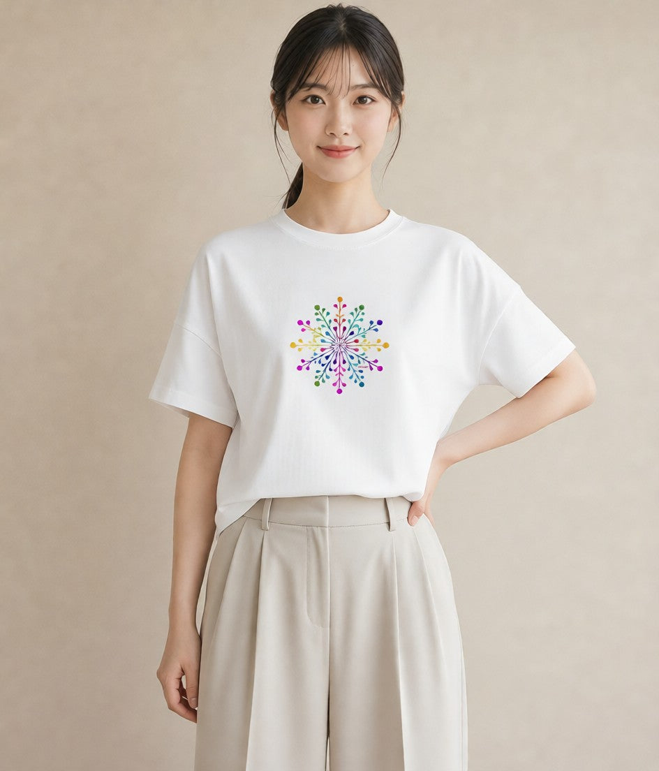 グラフィックTシャツ レディース 雪の結晶 星空 宇宙 イラスト ポップ デイリーウェア 休日 白T YMAZO
