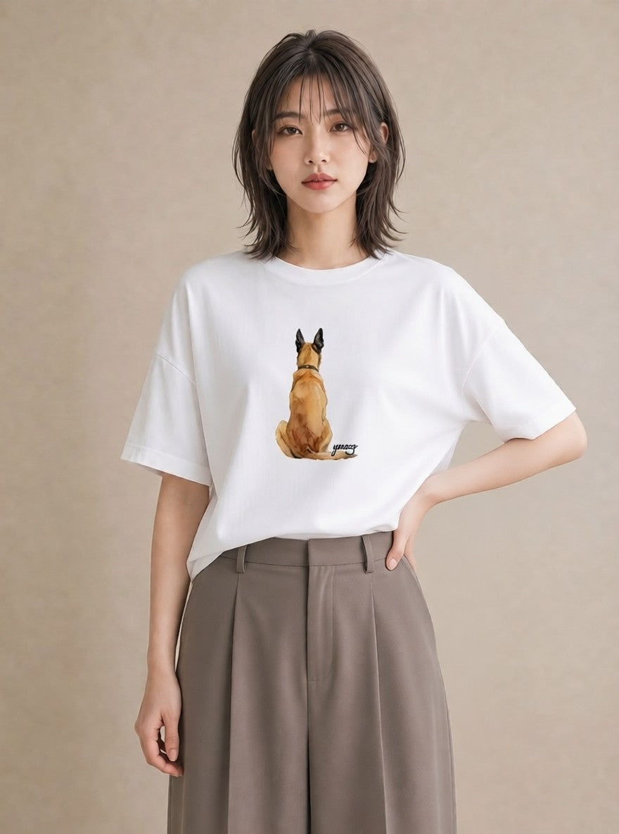 半袖Tシャツ レディース 犬好き 犬 いぬ イラスト きれいめ 散歩 お出かけ 白T YMAZO