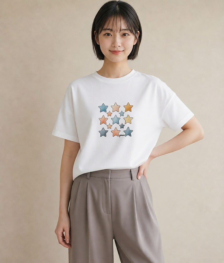プリントTシャツ レディース 射手座 星空 宇宙 イラスト 休日コーデ 帰省 ラフ 白T YMAZO
