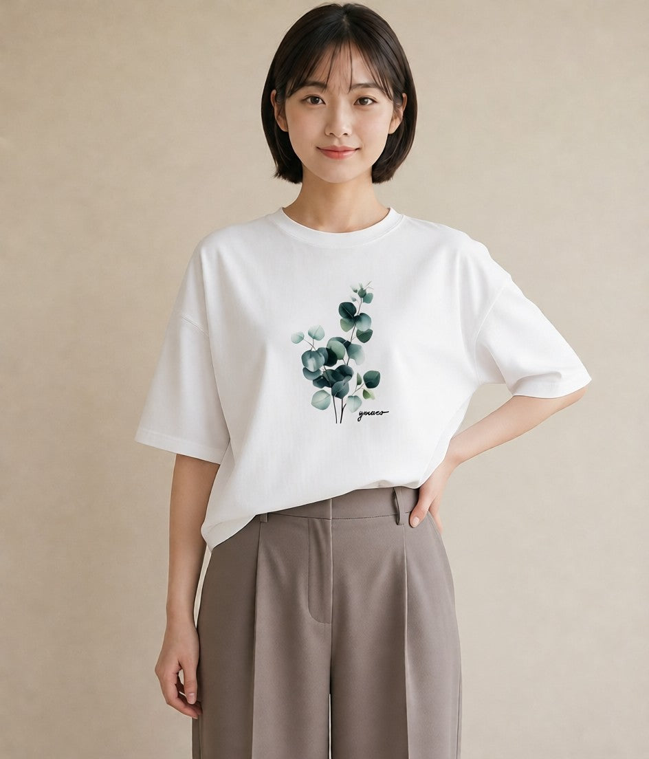 デザインTシャツ レディース 夕暮れ バルコニー 夕焼け ナチュラル アンティーク イラスト ミニマル 帰省 ラフ 白T YMAZO