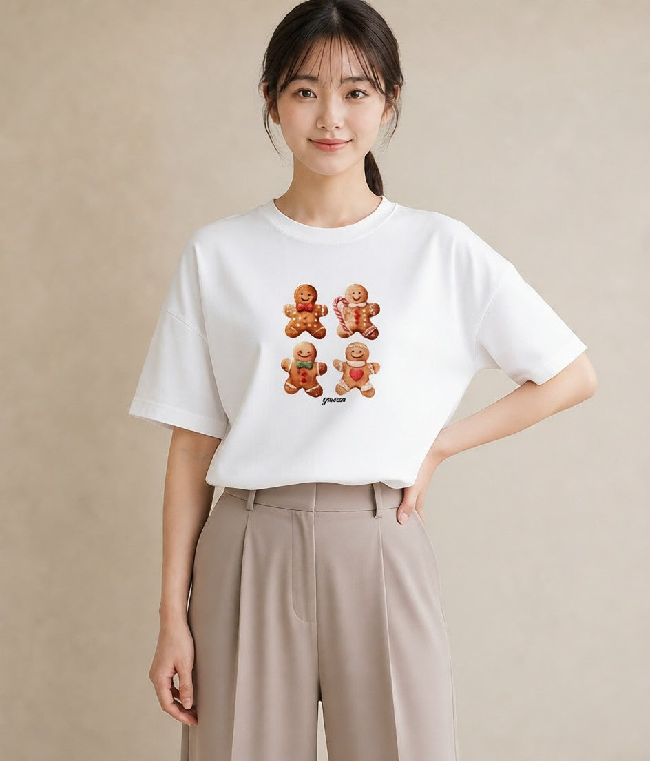 半袖Tシャツ レディース クッキー 食べ物 フード イラスト ミニマル 旅行用 海 白T YMAZO