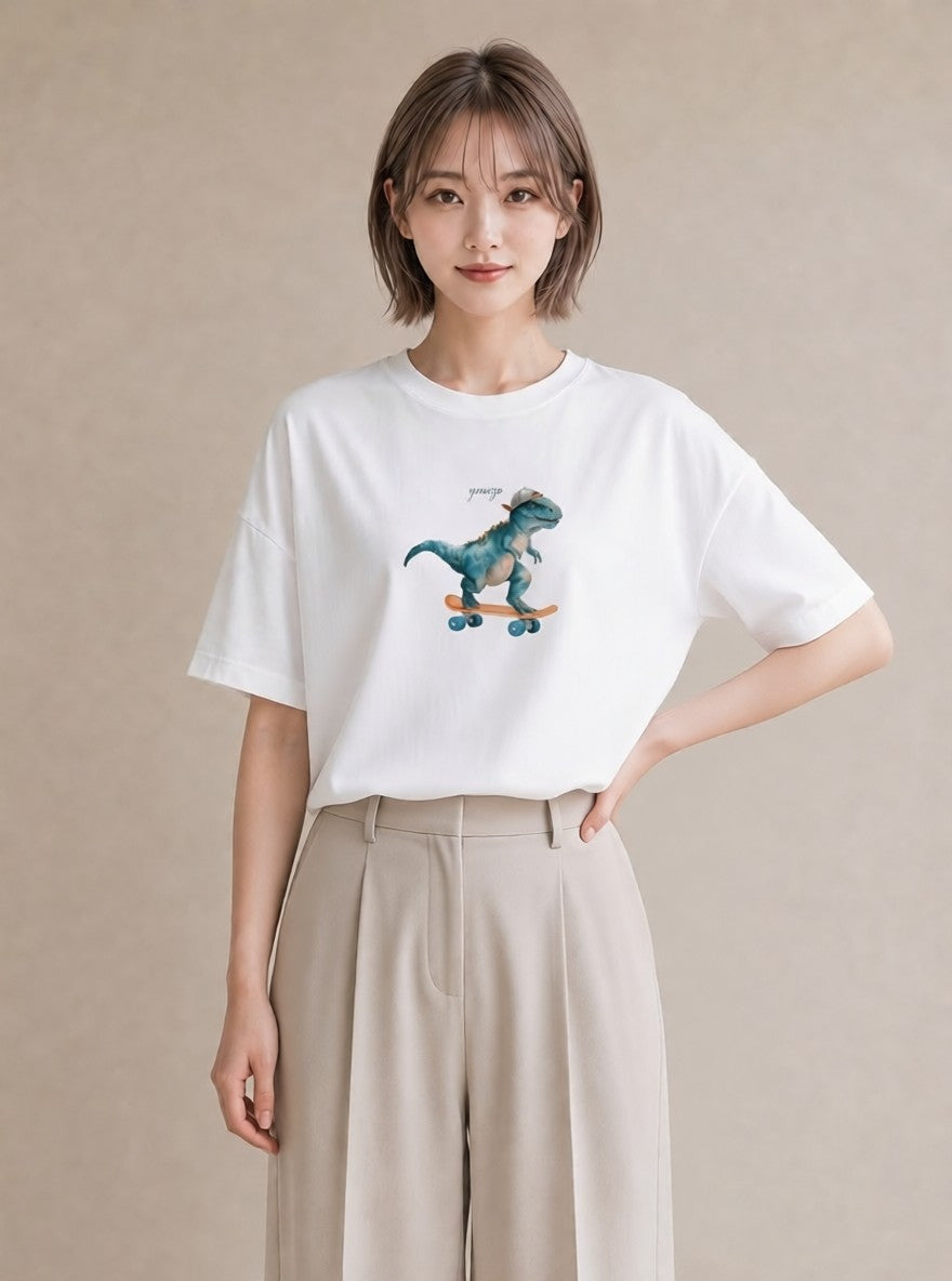 デザインTシャツ レディース ヤモリ ペット 動物 イラスト 淡色 ペアコーデ 秋コーデ 白T YMAZO