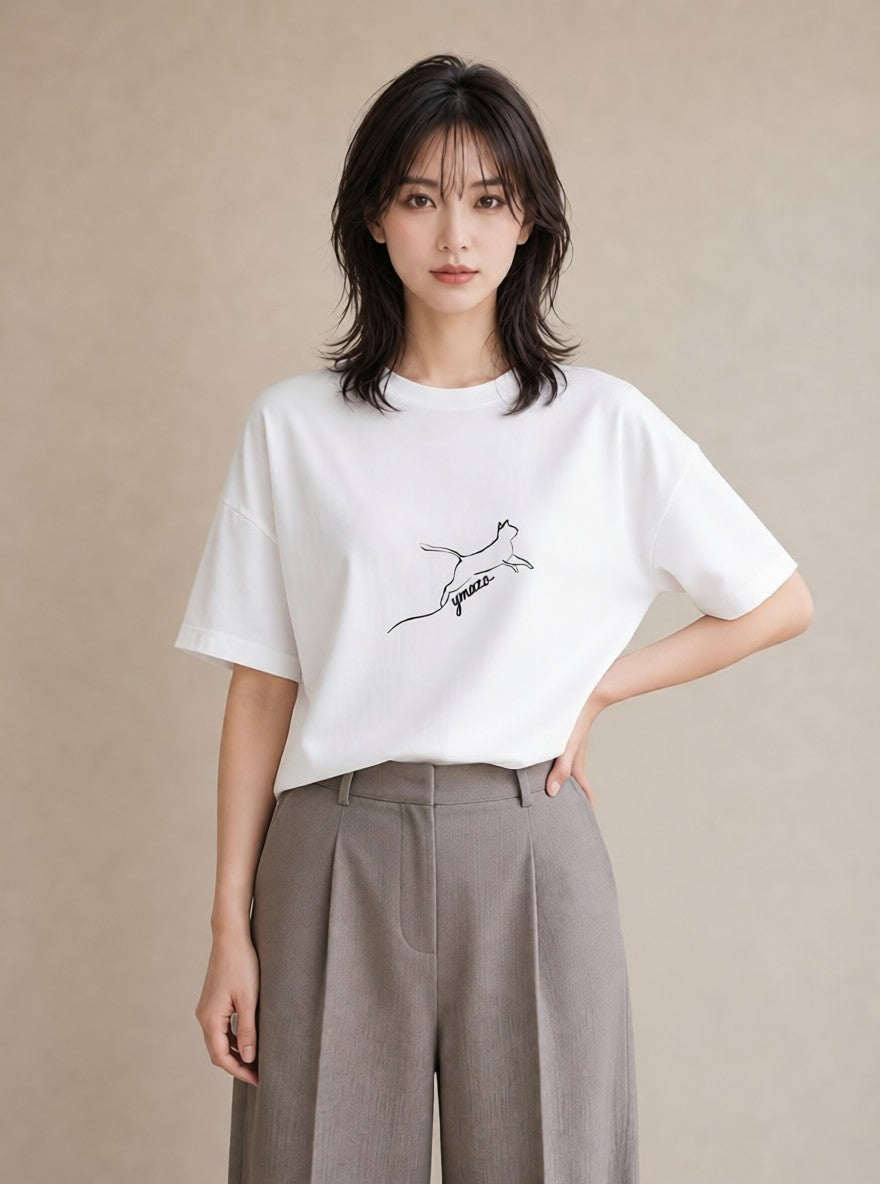 Tシャツ レディース 猫 ねこ ネコ イラスト カジュアル 姉妹 送別ギフト 白T YMAZO