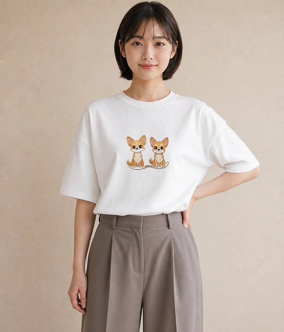 プリントTシャツ レディース チワワ 犬 いぬ イラスト フェミニン ホワイトデー 春服 白T YMAZO