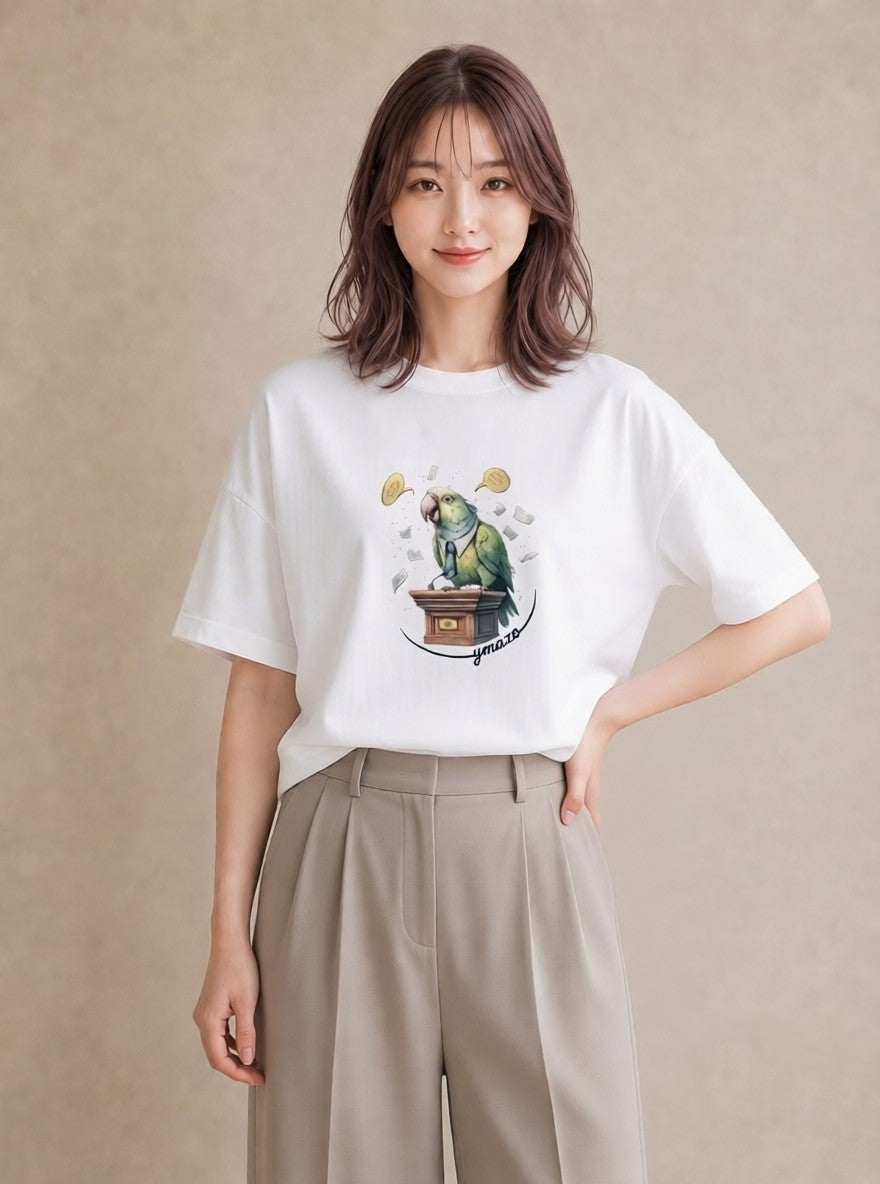 Tシャツ レディース セキセイインコ ペット 動物 イラスト 可愛い 普段着 週末コーデ 白T YMAZO