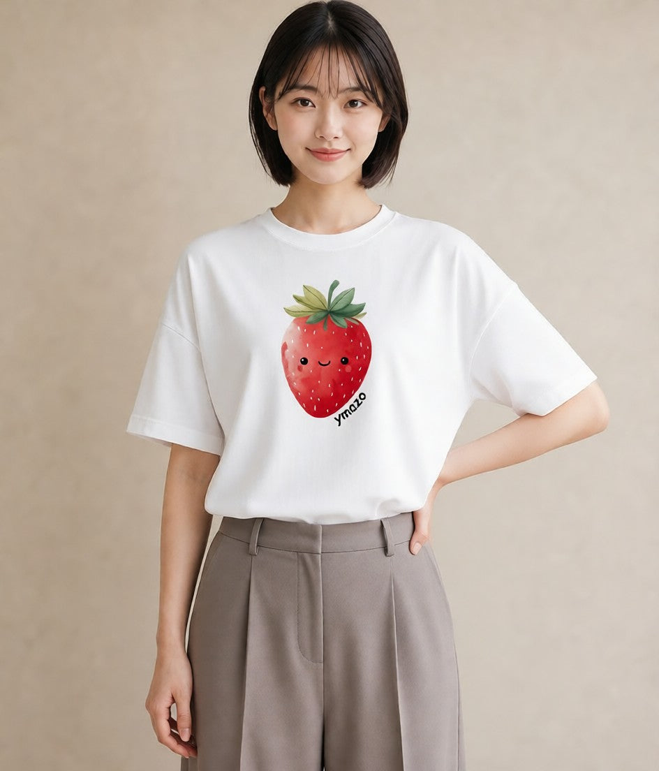 グラフィックTシャツ レディース ショートケーキ 食べ物 フード イラスト きれいめ 母の日 ビーチ 白T YMAZO