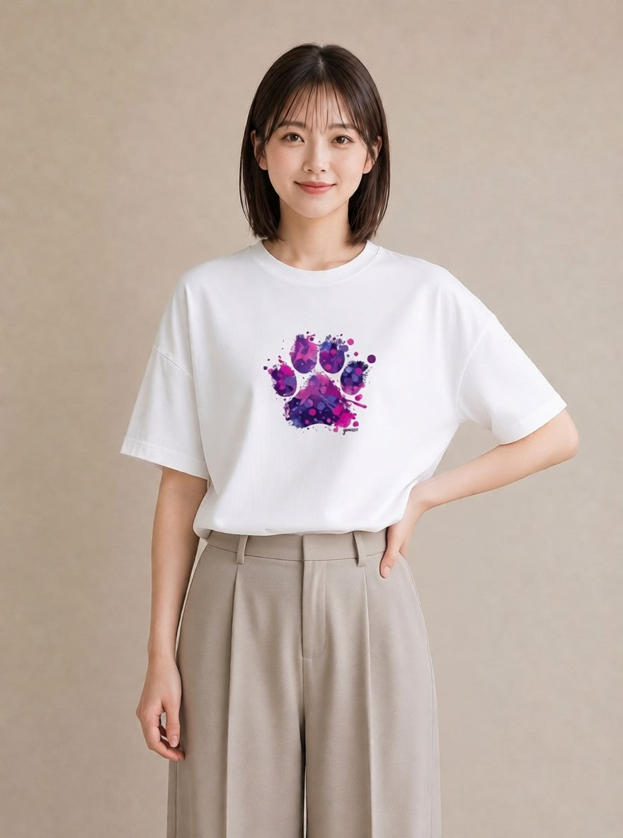 半袖Tシャツ レディース 猫の手 猫 ねこ イラスト 水彩風 通勤 在宅 白T YMAZO