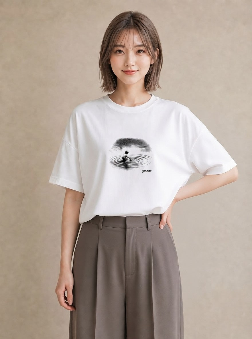 Tシャツ レディース 雨上がりの小道 雨上がり 小道 ナチュラル アンティーク イラスト カジュアル 夏コーデ 通学 白T YMAZO