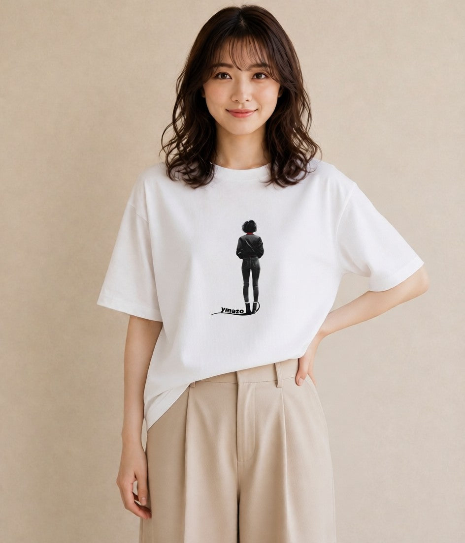 デザインTシャツ レディース 女の子 ガール 後ろ姿 イラスト ユニーク 自分用 ルームウェア 白T YMAZO