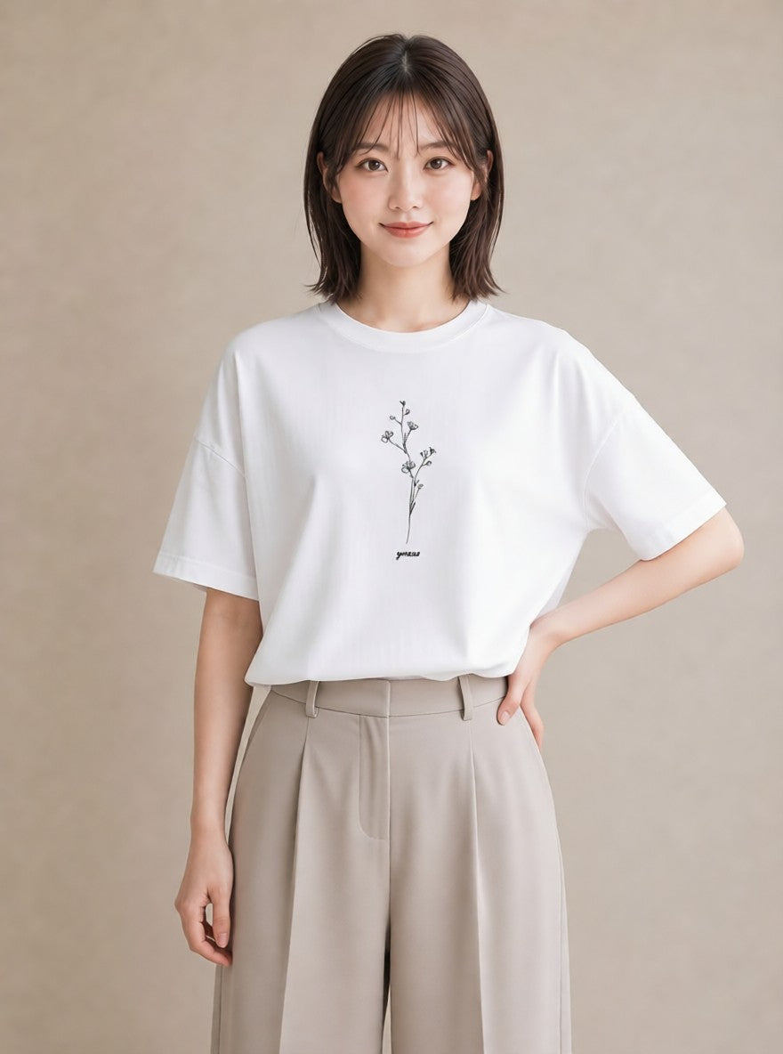 プリントTシャツ レディース 観葉植物 ボタニカル 植物 イラスト きれいめ 女子会 お揃い 白T YMAZO