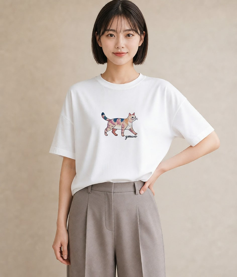 デザインTシャツ レディース ブリティッシュショートヘア 猫 ねこ イラスト 抜け感 夏コーデ 通学 白T YMAZO