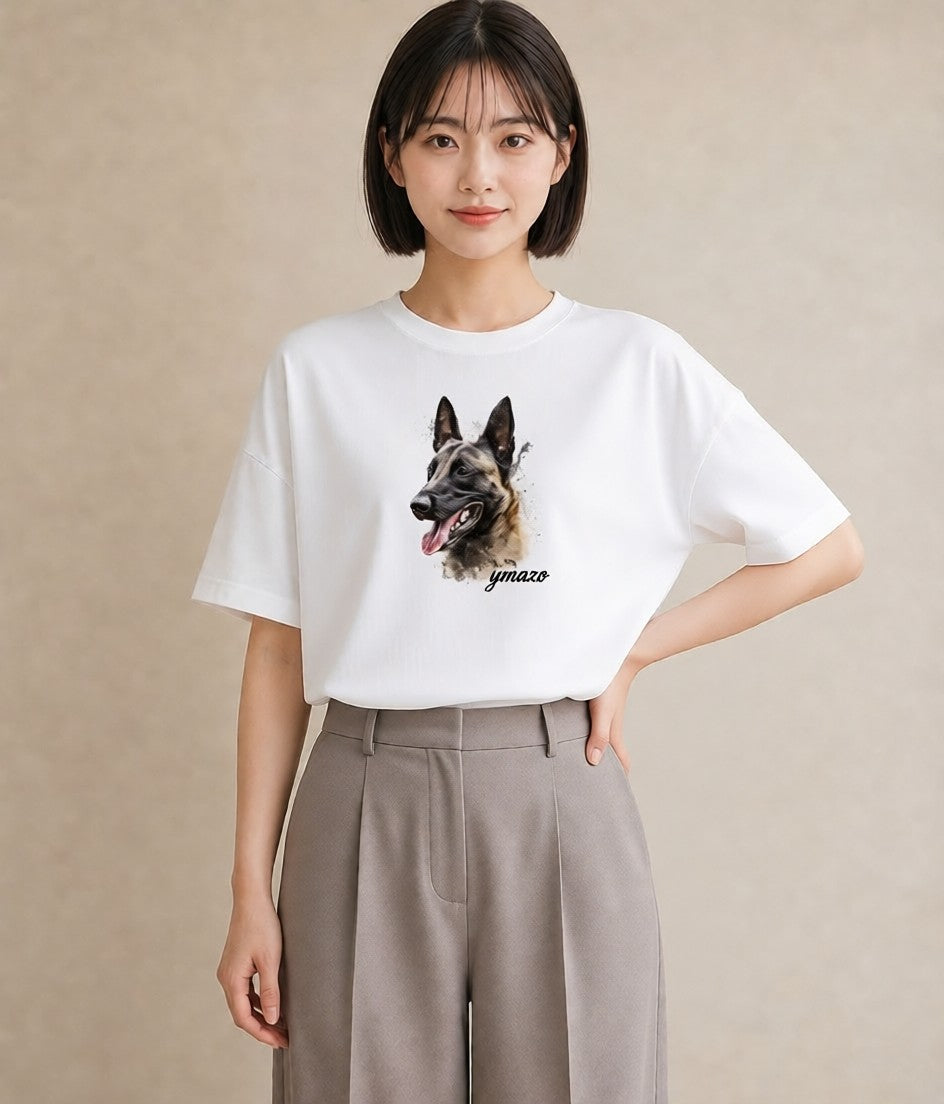 プリントTシャツ レディース ジャーマンシェパード 犬 いぬ イラスト 旅行コーデ 在宅 公園 白T YMAZO