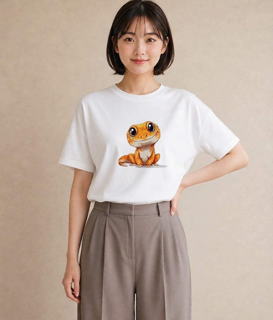 デザインTシャツ レディース ヤモリ ペット 動物 イラスト モード カフェ巡り 女子会 白T YMAZO