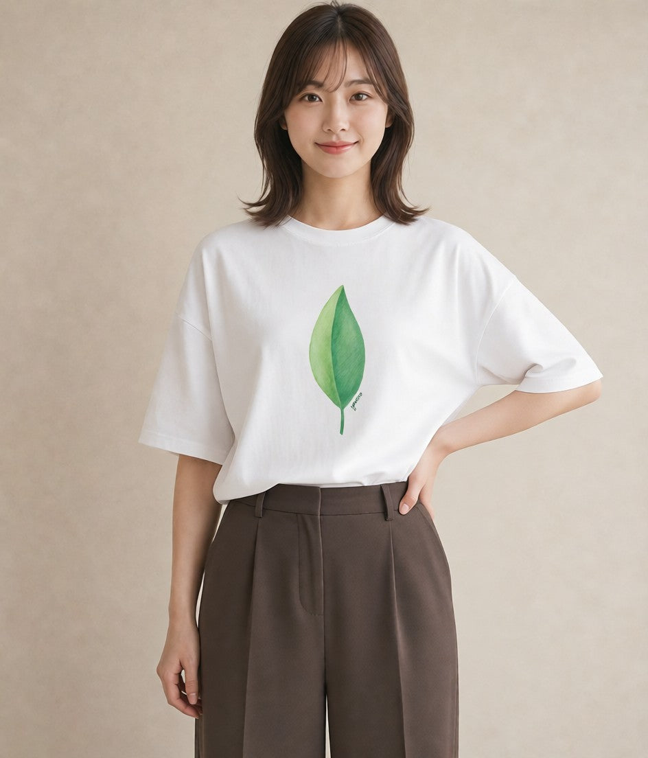 プリントTシャツ レディース シダ 植物 ボタニカル イラスト アート風 ビーチ デイリーウェア 白T YMAZO