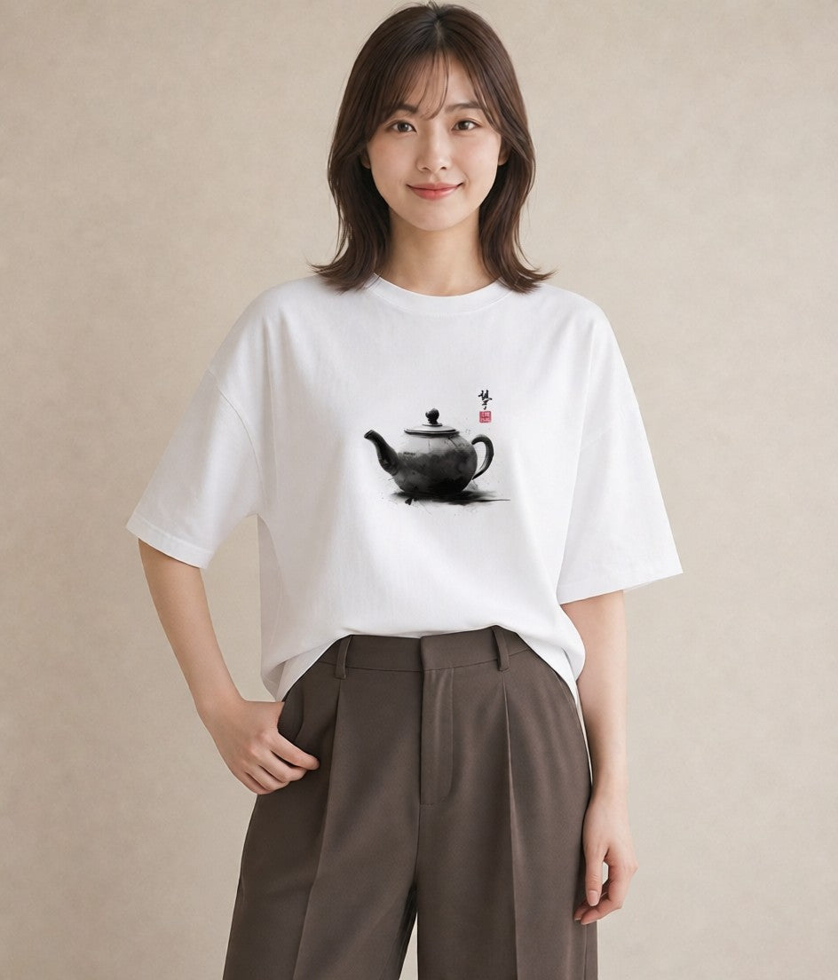 Tシャツ レディース 紅茶 食べ物 フード イラスト こなれ感 帰省 ラフ 白T YMAZO