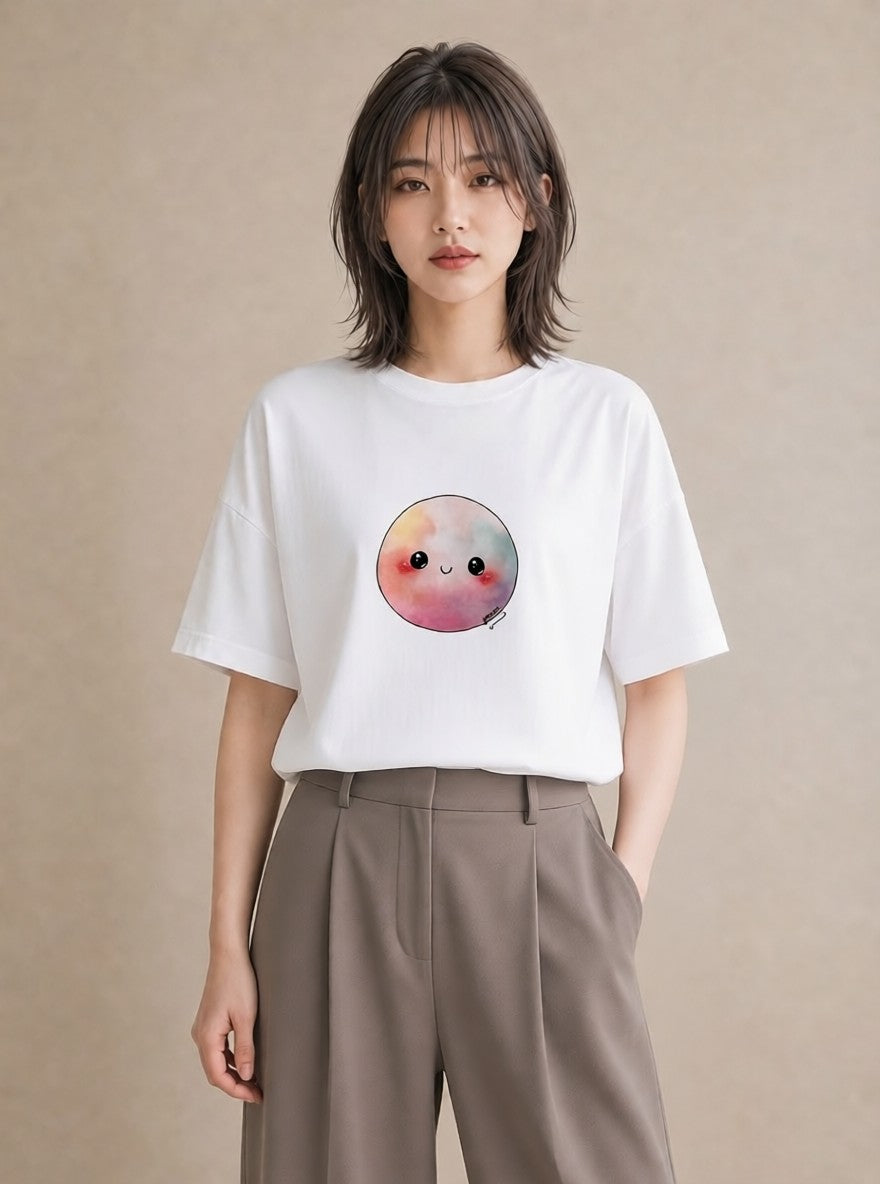 半袖Tシャツ レディース 惑星 星空 宇宙 イラスト お洒落 休日 ペアコーデ 白T YMAZO
