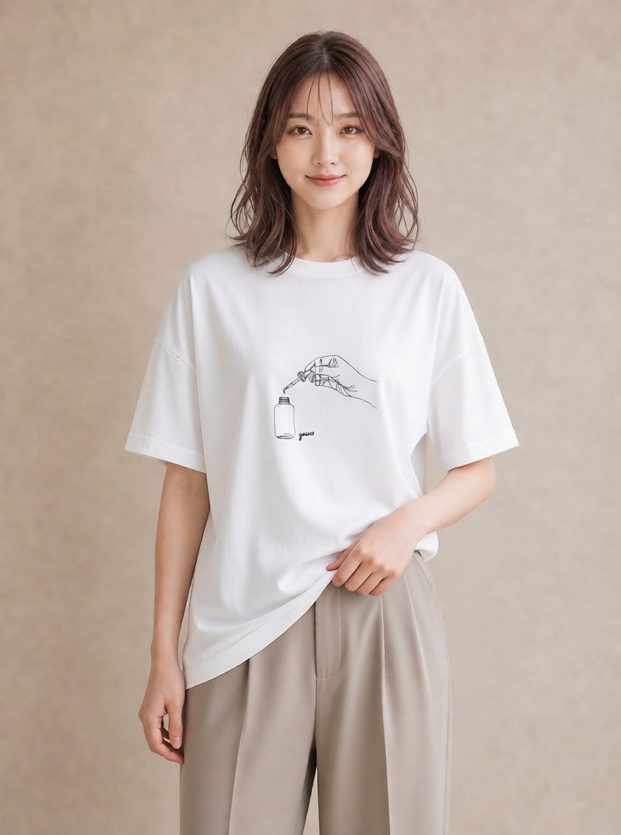 プリントTシャツ レディース 香水 香水瓶 パフューム イラスト きれいめカジュアル 母娘コーデ 自分用 白T YMAZO