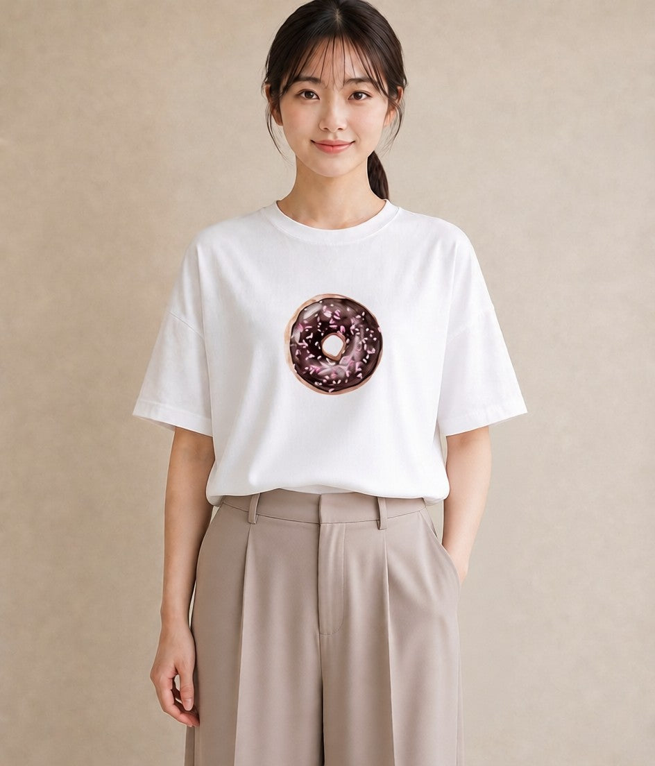 デザインTシャツ レディース チョコ 食べ物 フード イラスト カフェコーデ ママ カフェ服 白T YMAZO