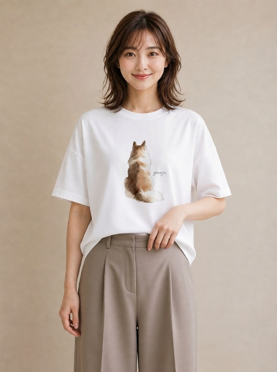 グラフィックTシャツ レディース 保護犬 犬 いぬ イラスト ラフ カジュアルコーデ 買い物 白T YMAZO