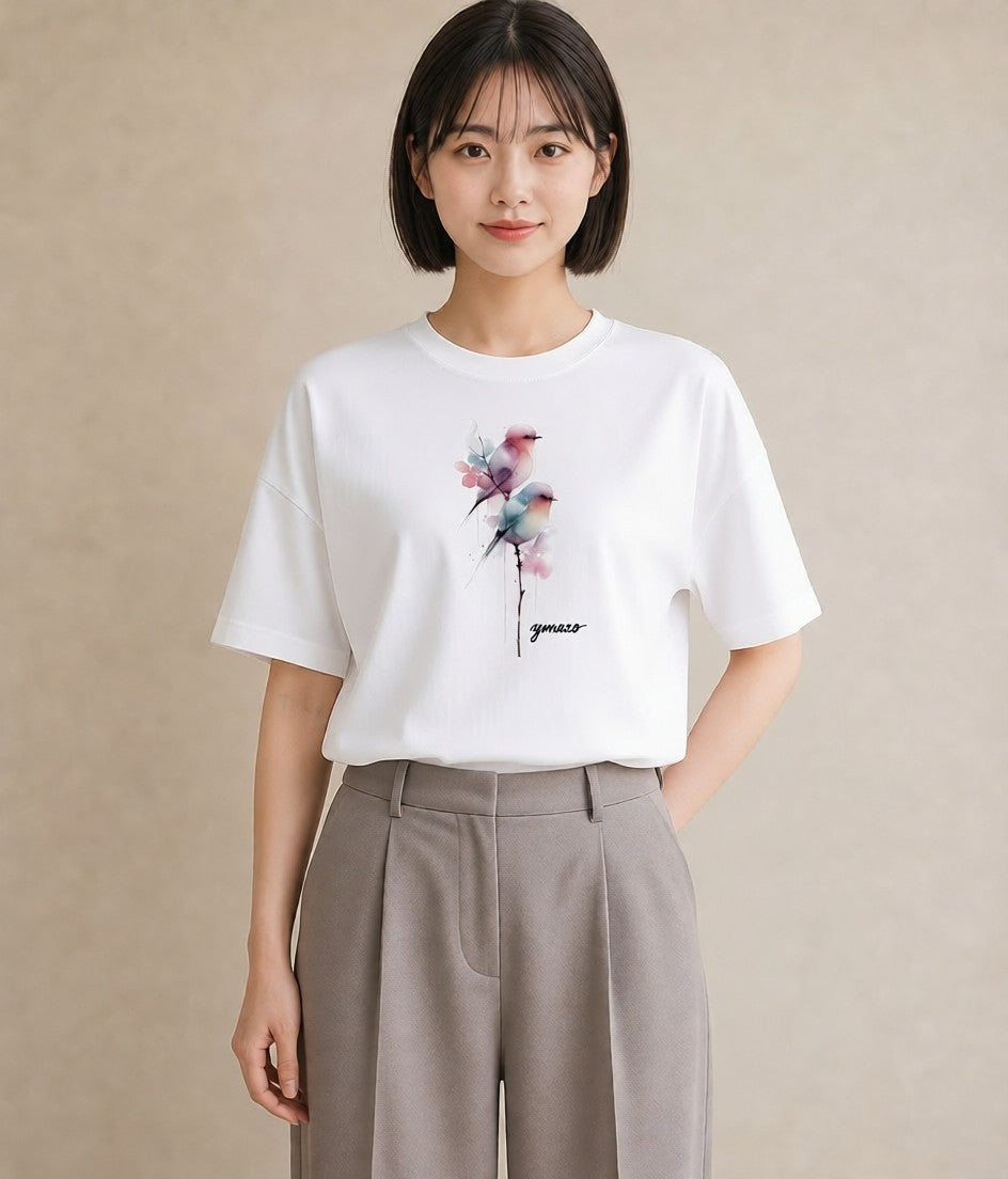 デザインTシャツ レディース コザクラインコ ペット 動物 イラスト 母娘コーデ 自分用 白T YMAZO