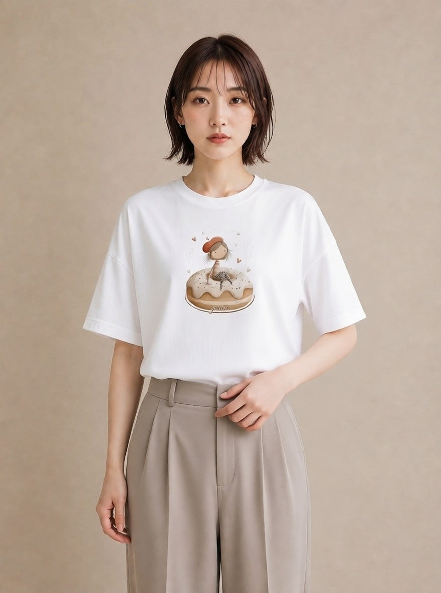 グラフィックTシャツ レディース ドーナツ 食べ物 フード イラスト ミニマル 春コーデ 姉妹 白T YMAZO