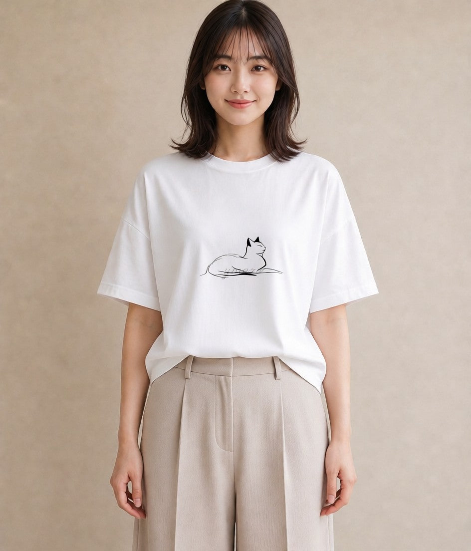 Tシャツ レディース 猫 ねこ ネコ イラスト ニュアンス 春コーデ 姉妹 白T YMAZO
