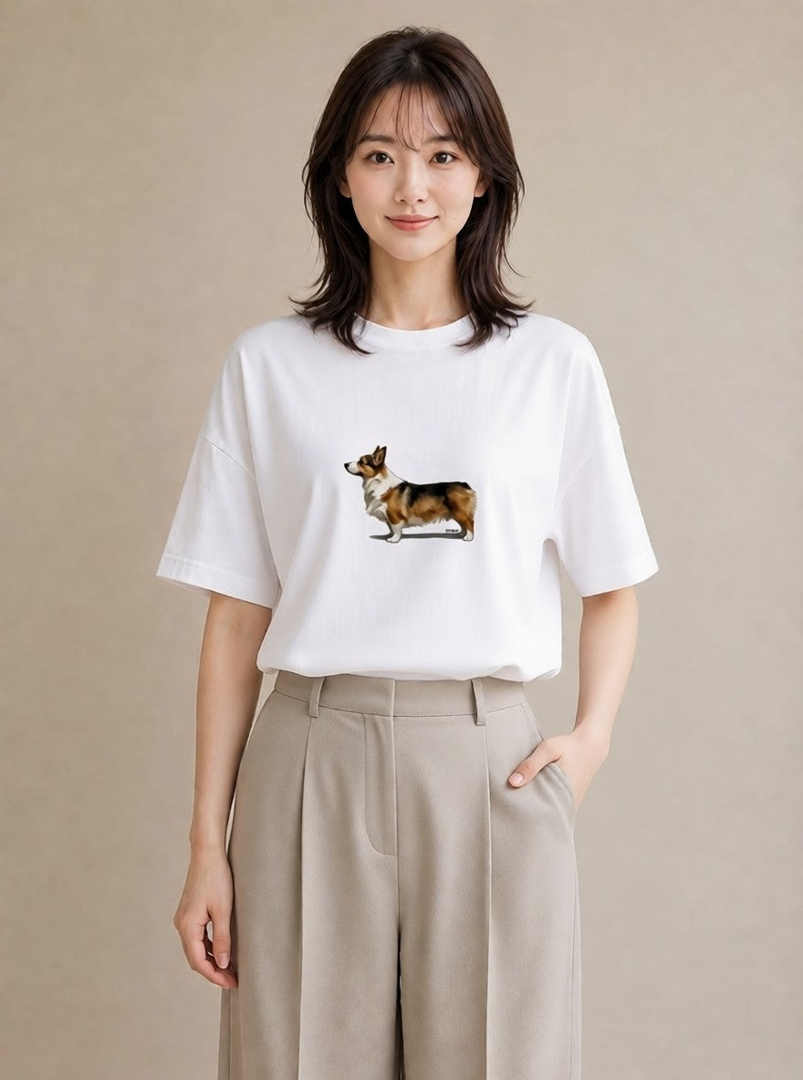 デザインTシャツ レディース ウェルシュコーギー コーギー 犬 いぬ イラスト ポップ 通学 誕生日プレゼント 白T YMAZO