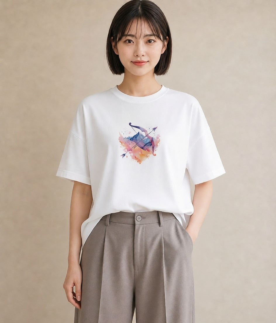 グラフィックTシャツ レディース 山羊座 星空 宇宙 イラスト ポップ お揃い 親子 白T YMAZO
