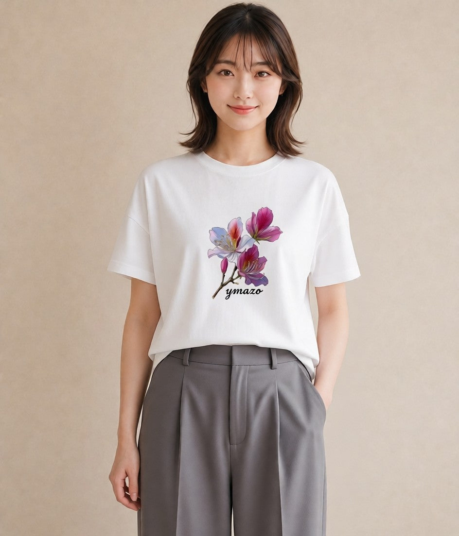Tシャツ レディース 花 花柄 イラスト カジュアル 敬老の日 ホワイトデー 白T YMAZO