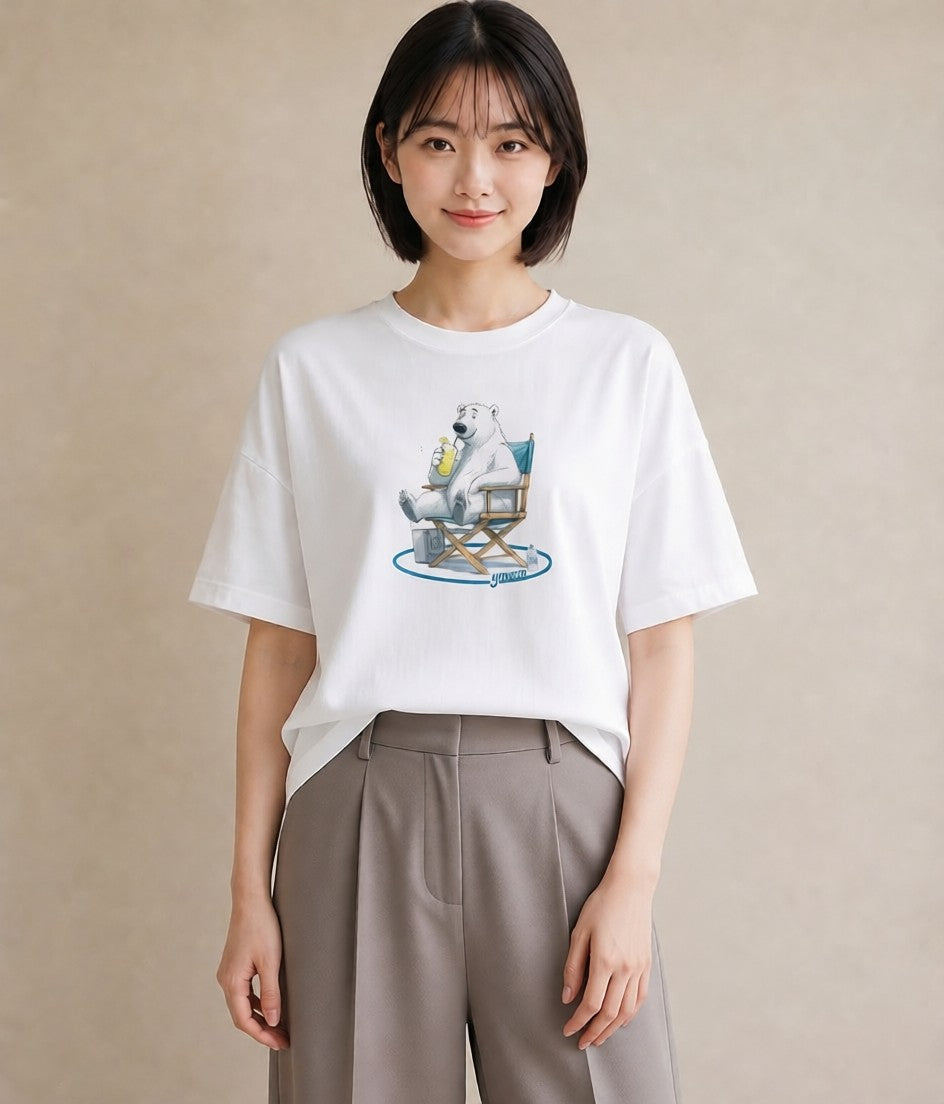 半袖Tシャツ レディース しろくま 白くま 動物 アニマル イラスト ラフカジュアル 母の日 ビーチ 白T YMAZO