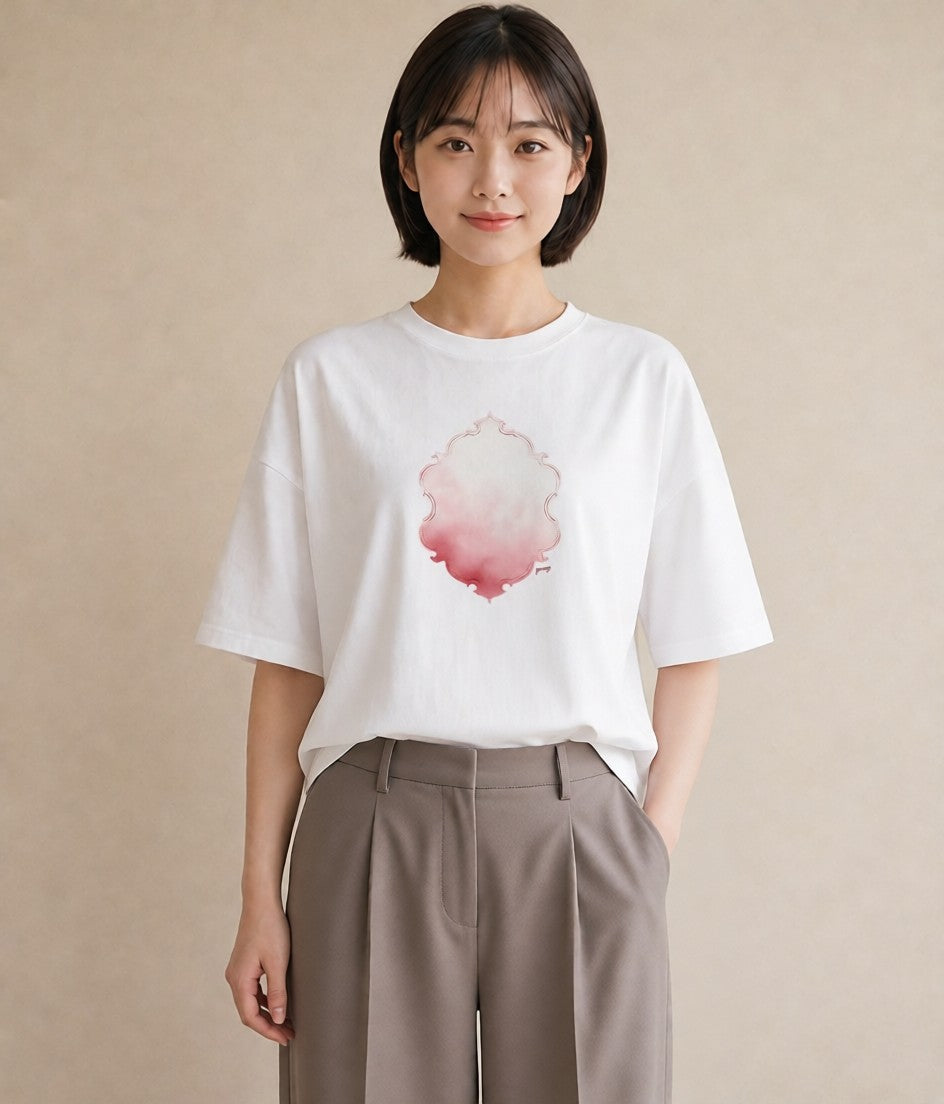 Tシャツ レディース レースハンカチ レース ハンカチ ナチュラル アンティーク イラスト アート風 カジュアルコーデ 買い物 白T YMAZO