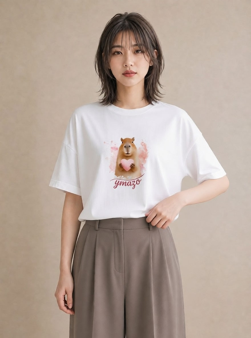 Tシャツ レディース ゴールデンハムスター ペット 動物 イラスト モード ミセス 春コーデ 白T YMAZO