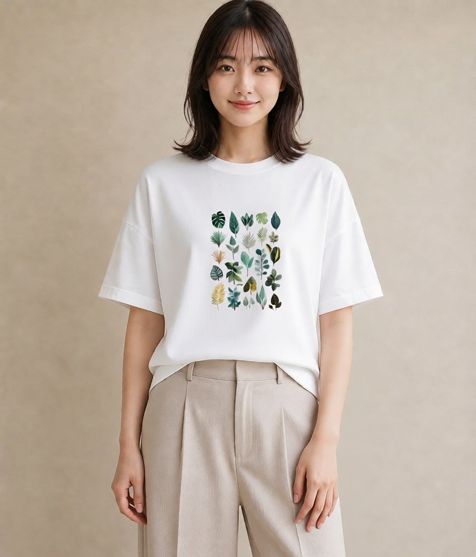 デザインTシャツ レディース ボタニカル 植物 イラスト ユニーク 20代 カジュアルコーデ 白T YMAZO